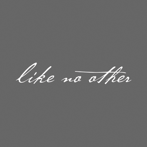 White script that reads "like no other" on dark grey background