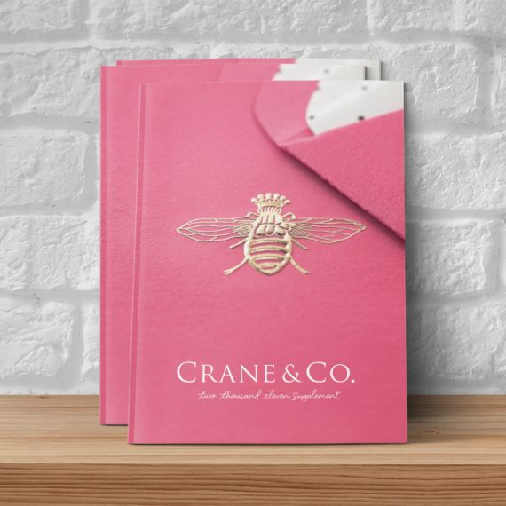 Pink Crane & Co. magazine mockup with gold embossed queen bee
