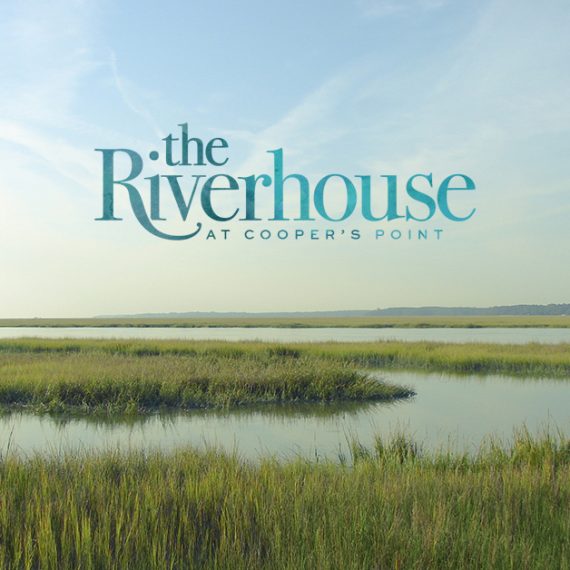 The Riverhouse at Cooper's Point logo on background image of tall green grass and swamp